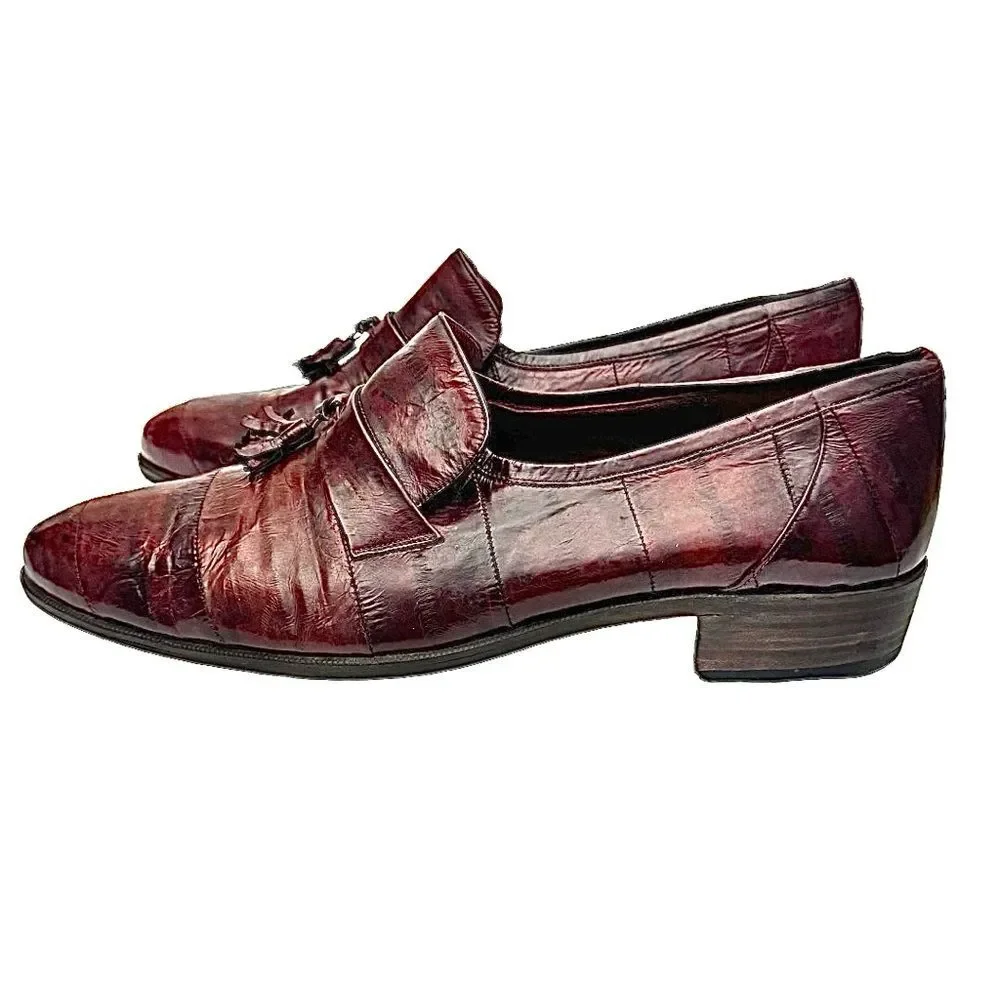 Vintage Saffron Burgundy Eel Skin Tassel Loafers Men’s Size 10M Dress Shoes